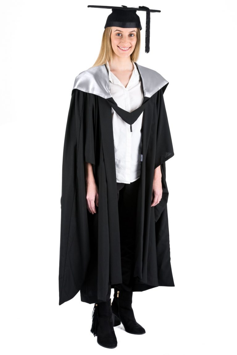 MASTERS GRADUATION FULL SET Grey Fully Lined Hood academic gown and ...