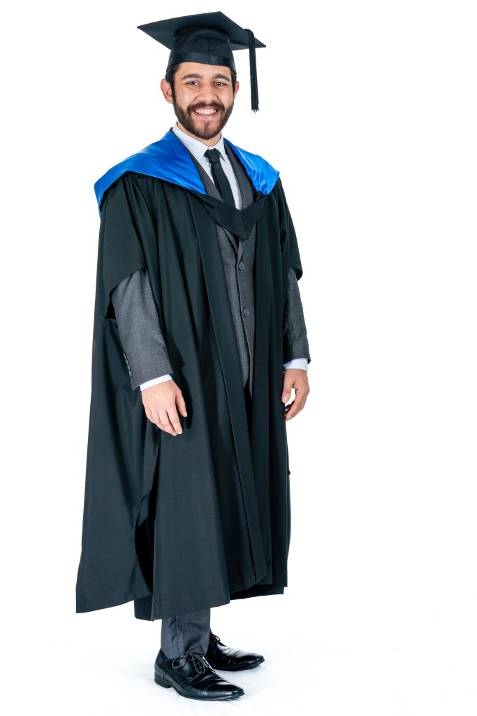 MASTERS GRADUATION FULL SET Mid Blue Masters hood Masters gown and ...