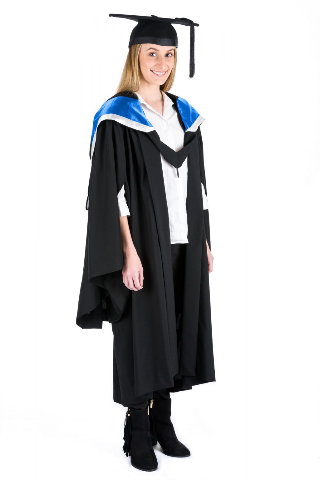 Qut Graduate Diploma Graduation Full Setblue Hood With White Trim Academic Gown And Mortarboard 6370