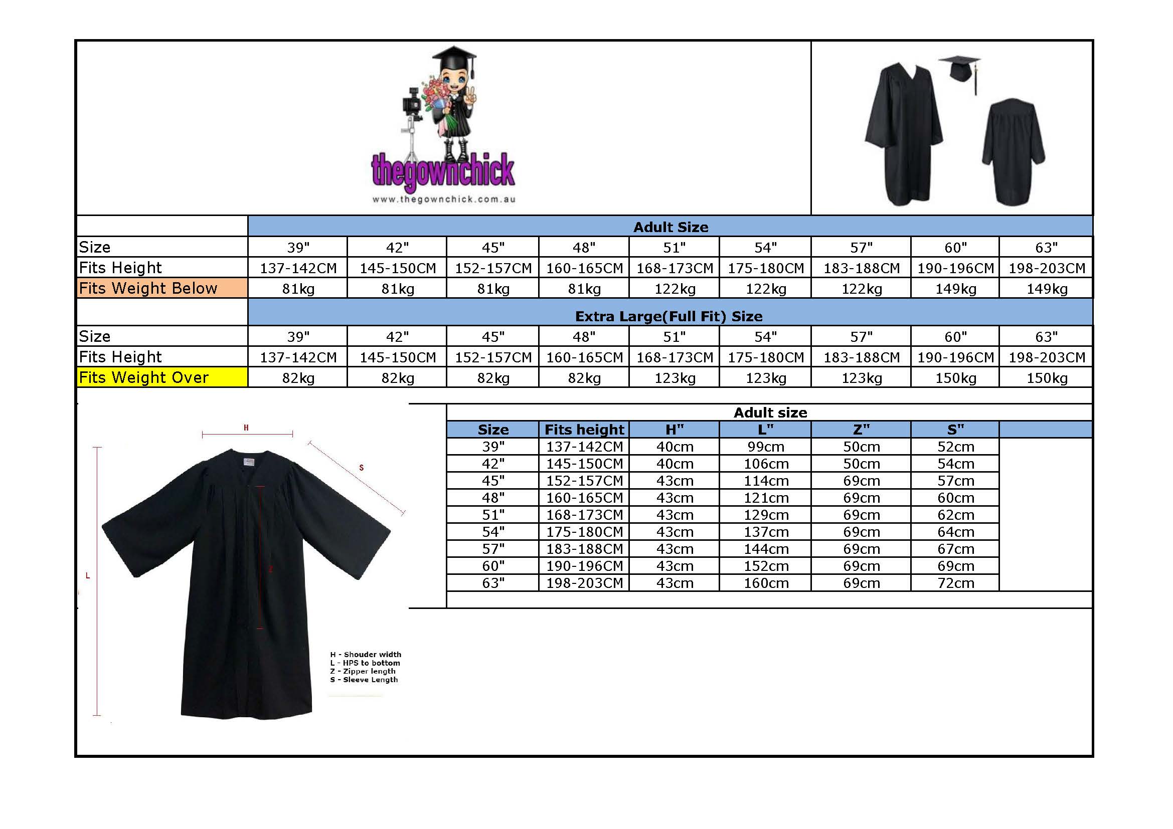 THE GOWN CHICK High school senior gowns size chart | The Gown Chick